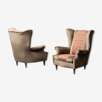 Paire de fauteuils en velours marron 1950