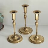 3 patinated brass candle holders