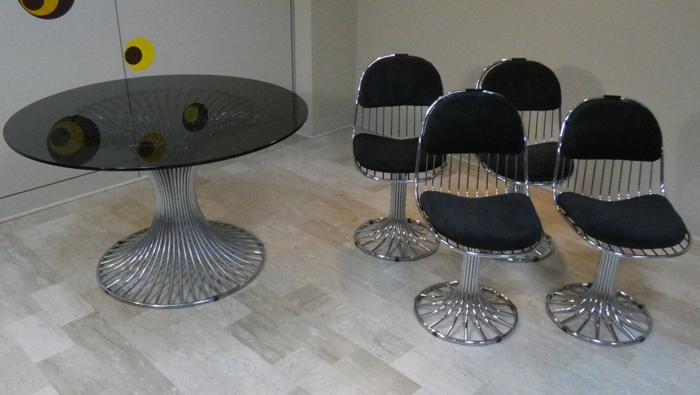 Margot chairs and Tulip dining table by Gastone Rinaldi for Rima, Italy, 1968, set of 5.