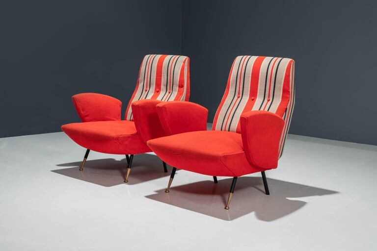 Set of 2 Italian disco chairs in original tapestry 1960s