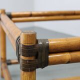 Vintage bamboo coffee table with smoked glass top