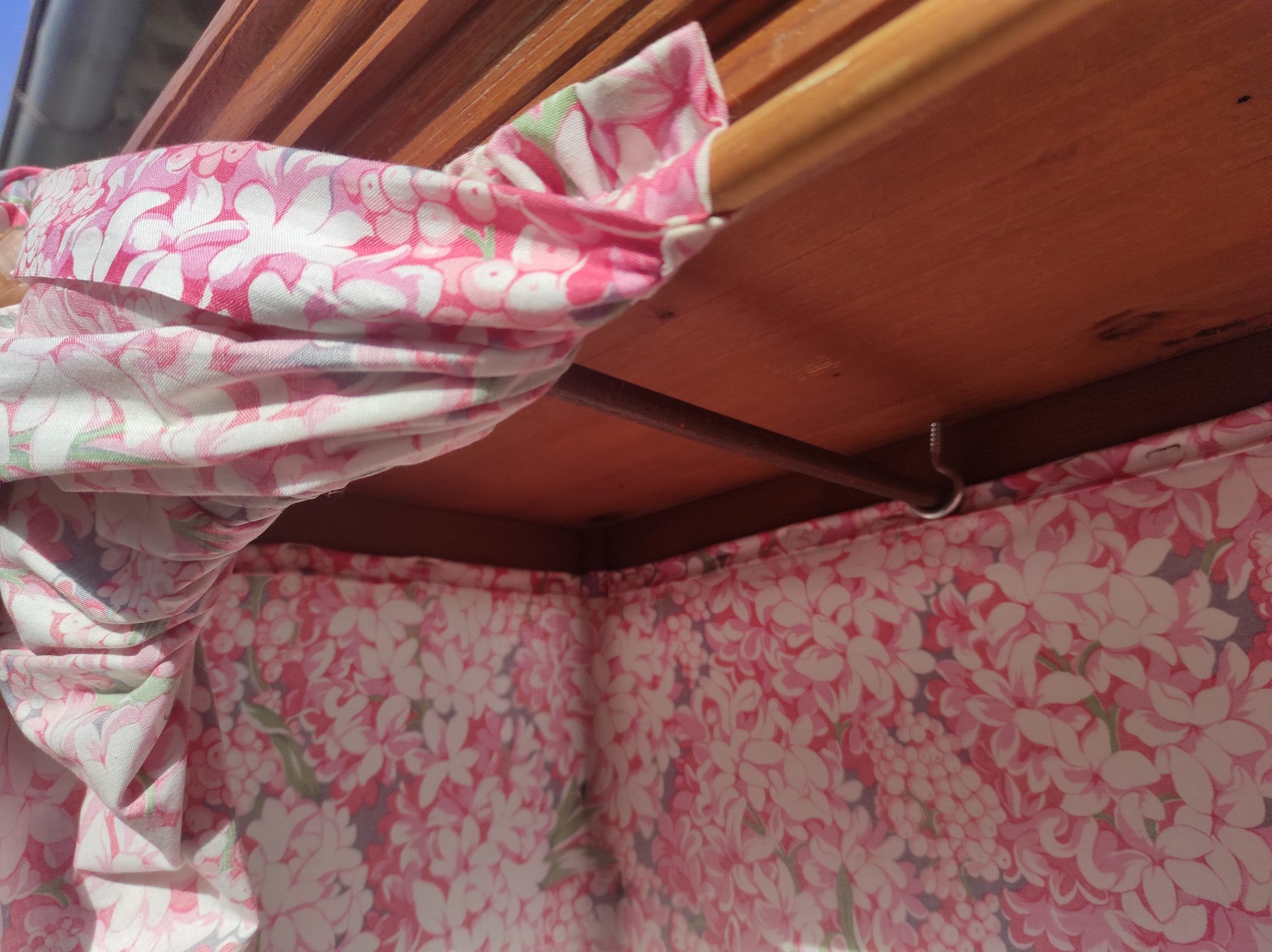 Old wardrobe in old wood and vintage fabric