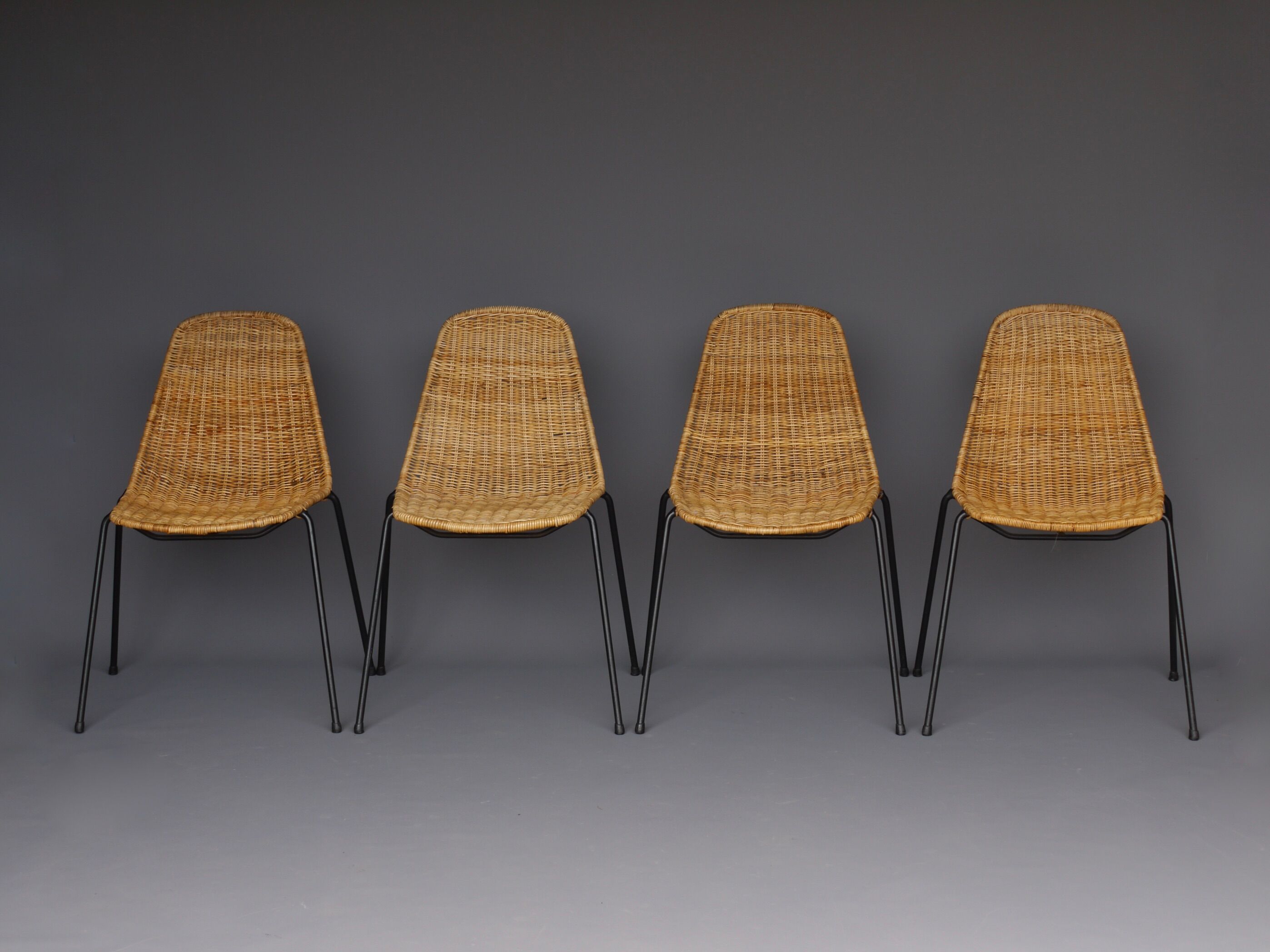 Mid-Century Wicker Chairs by Gian Franco Legler, 1950s. Set of 4
