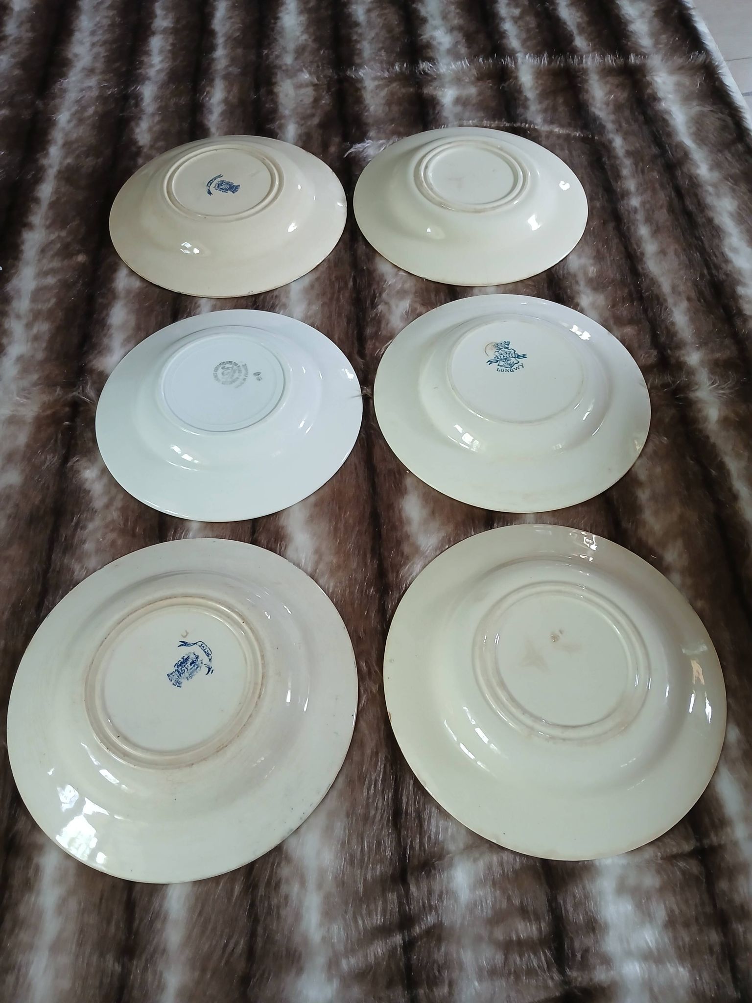 6 mismatched vintage deep plates in ironstone