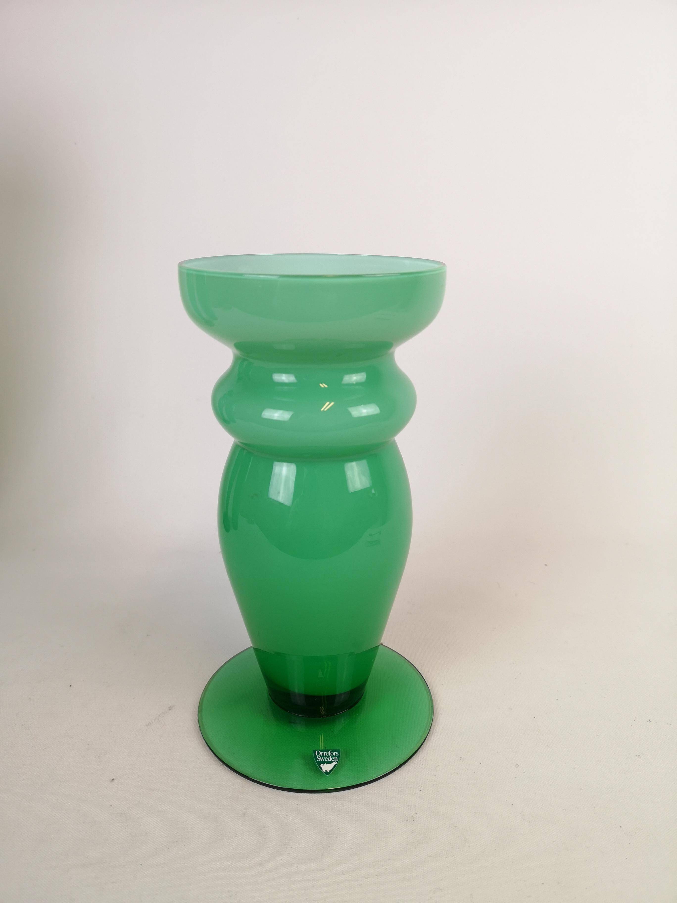 Set of 3 green glass pieces by Orrefors, Sweden