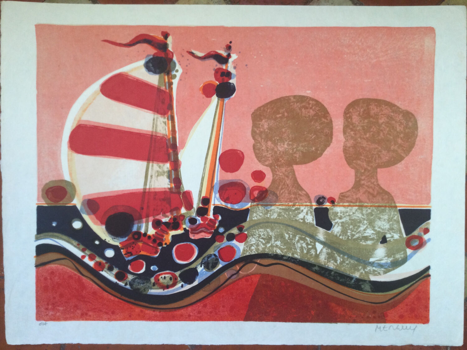 The Angeliaues III. Lithograph by Frédéric MENGUY, 1927-2007