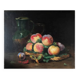 Tableau HST (XIX°) "Nature mortes aux pêches et pichet"