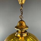Pair of vintage amber blown glass lantern pendant lights, 20th century