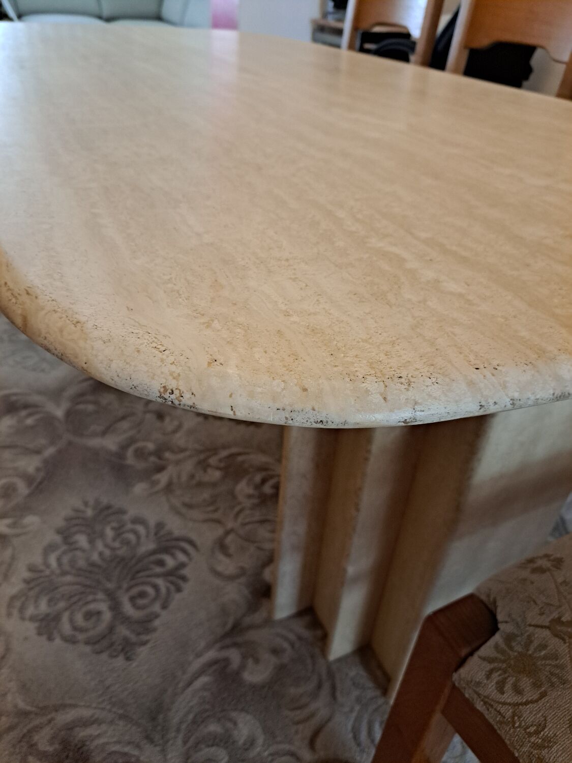 Travertine dining table.