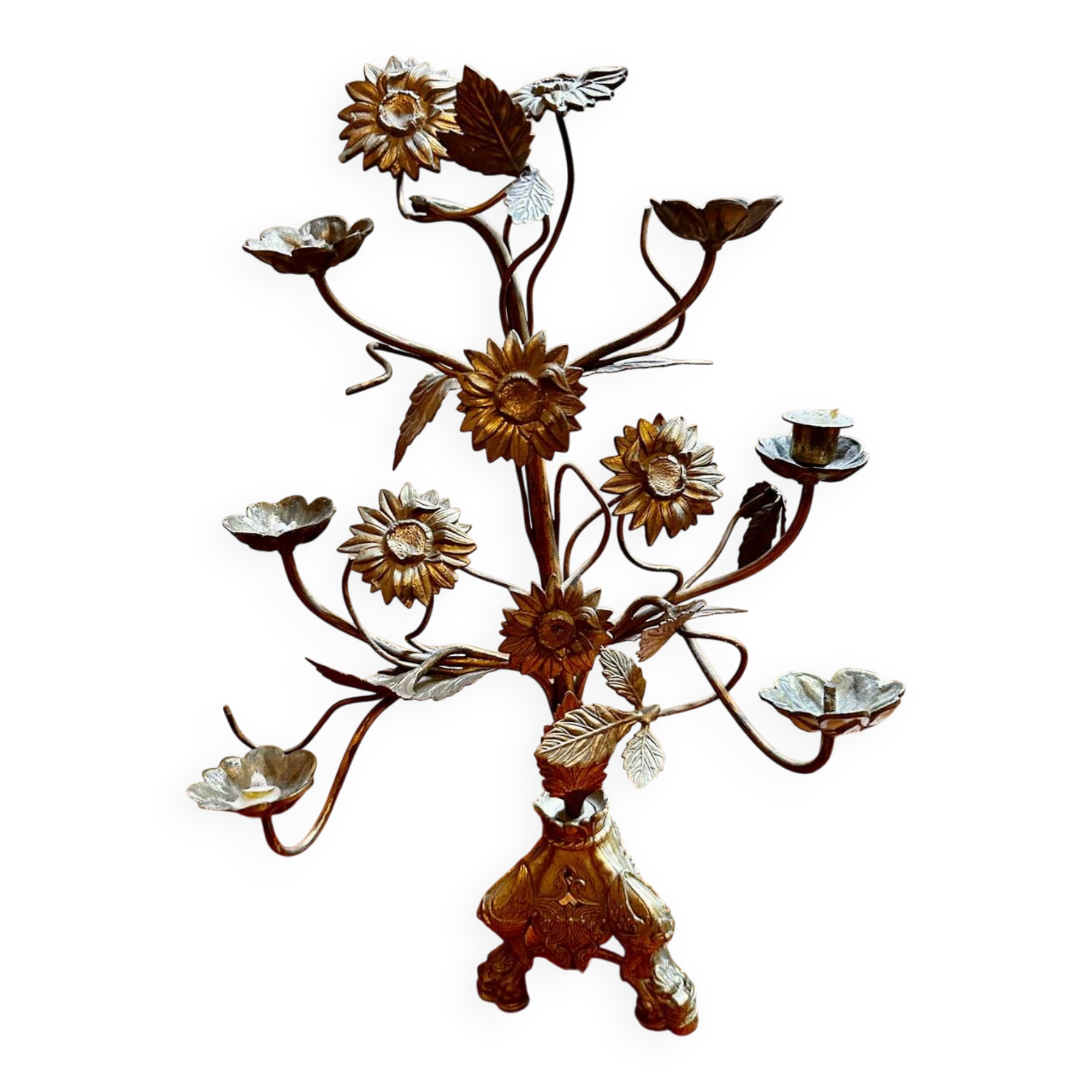 Antique metal candlestick with floral decoration – Mexico