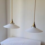 Duo of white opaline pendant lights