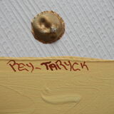 Large oil on canvas painting signed Pey Taryck abstract figures ethnic africa middle east