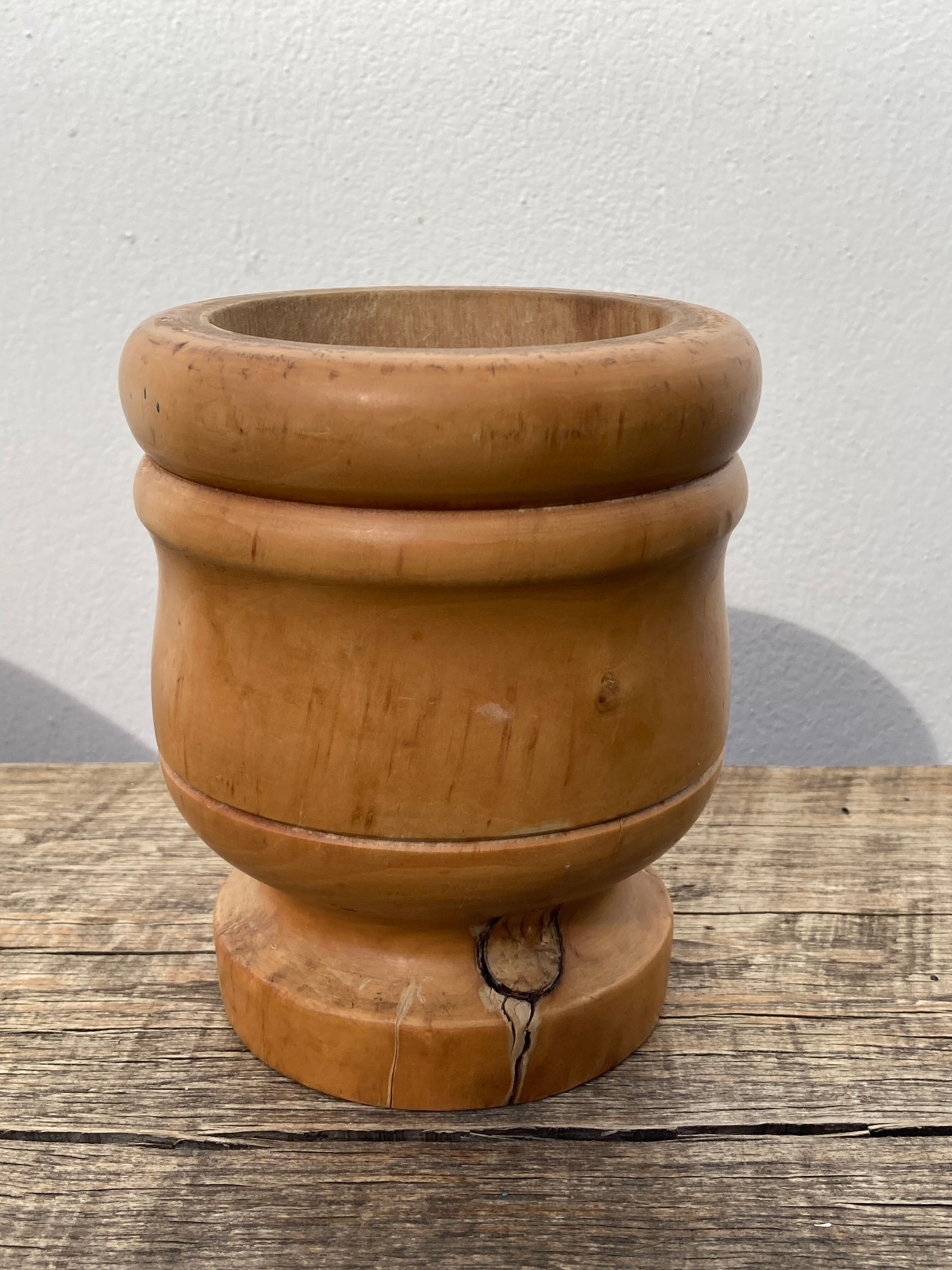 Small solid wood pot cache / vintage ethnic vase