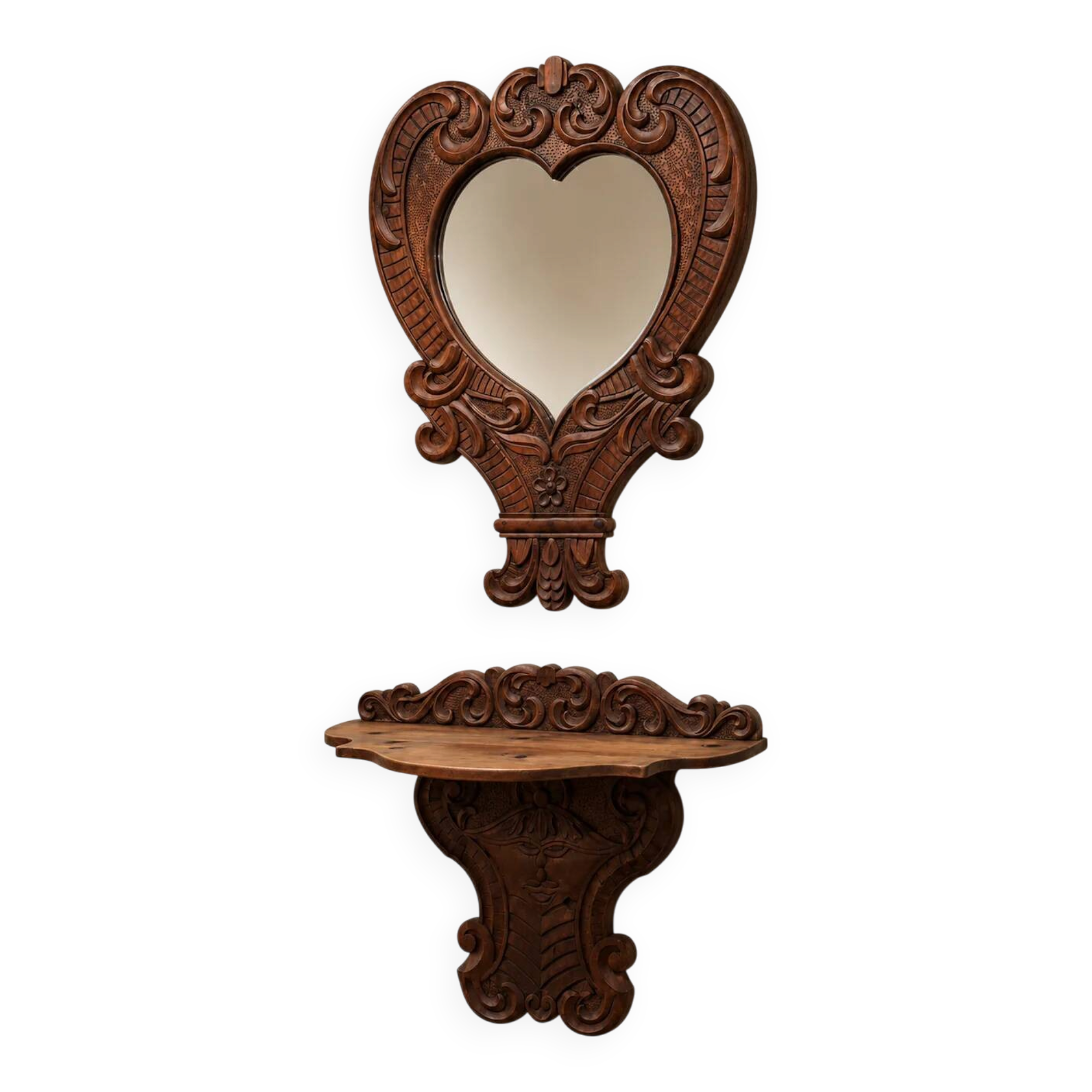 Hand-Carved Mirror & Console Set, Italy 1930’s