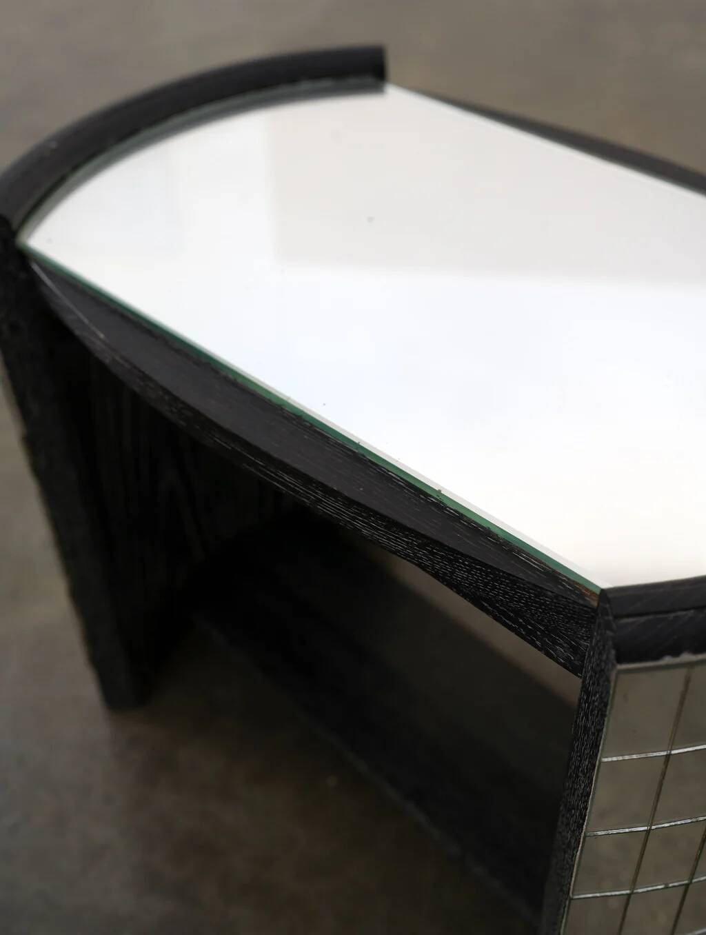 Vintage ebonised oak and mirror mosaic side table
