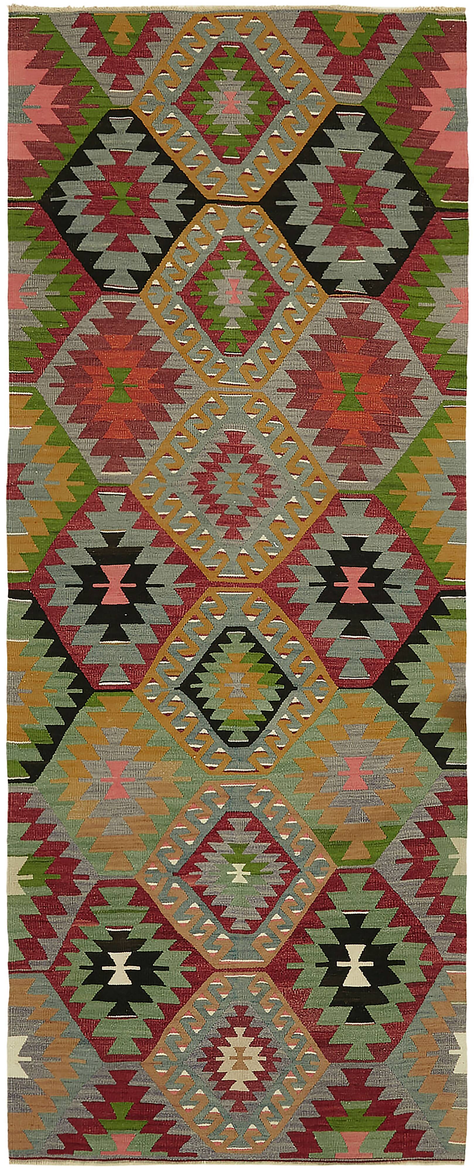 Turkish Handmade Vintage Anatolian Kilim 107 cm x 264 cm