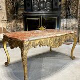 Middle table in gilded wood from the napoleon iii period red marble top