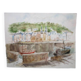 Watercolor jacques duléry-reyval - honfleur 1992