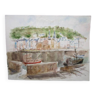 Watercolor jacques duléry-reyval - honfleur 1992