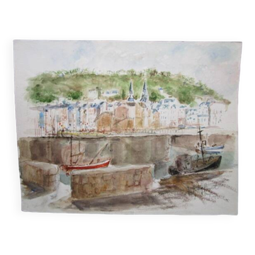 Watercolor jacques duléry-reyval - honfleur 1992