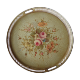 Old round tray with floral decoration