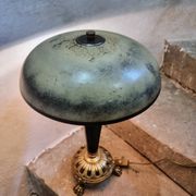 Lampe de table art déco vintage – cuivre, laiton et bakélite – abat-jour champignon – années 1920