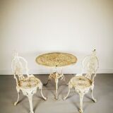 Vintage antique outdoor garden furniture cast metal table & 2 chairs