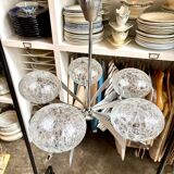 5-light chandelier in chromed metal and cracked glass