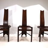 Set of 3 Allmilmö brutalist dining chairs oak, 1980