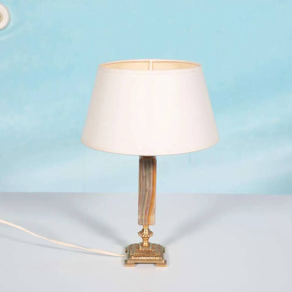 Vintage bedside lamp from the sixties, brass and natural stone Boho.