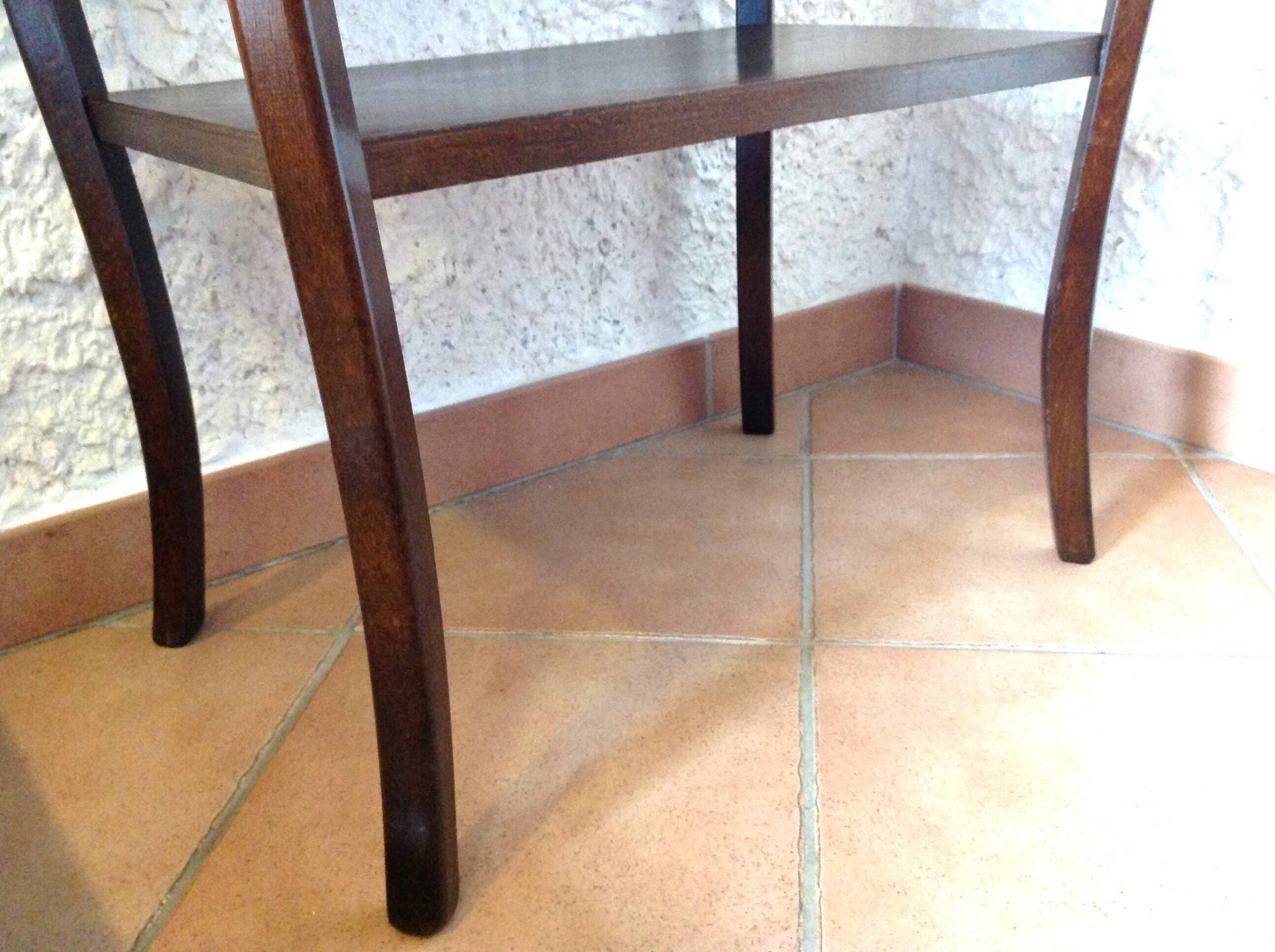 Varnished wooden stand with two shelves and curved legs / 50s-60s