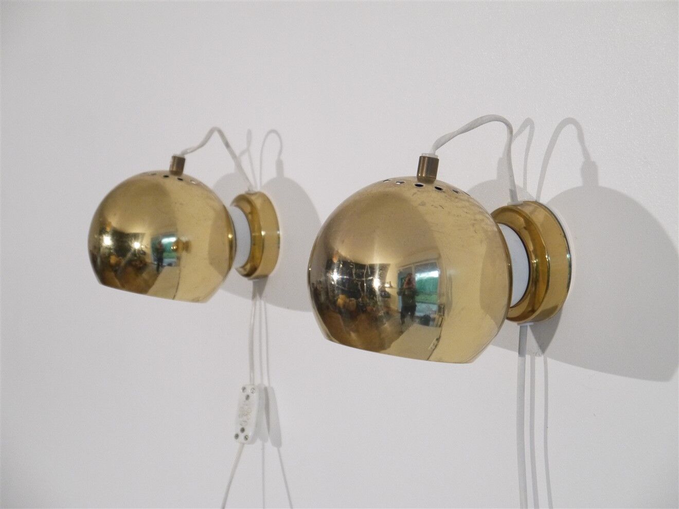 Pair of vintage brass wall lamps 1970