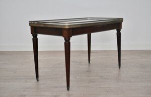 Antique Italian Carrara Marble, Mahogany, and Brass Coffee Table