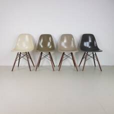 Eames Herman Miller DSW side chairs in greys - umber / grey / greige / parchment