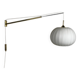 Midcentury extendable brass wall mount with cocoon and sisal shade Lars Schioler, 1960s