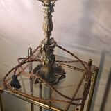Louis XV bronze lamp rocaille style 34x25, molded glass lampshade signed Stella