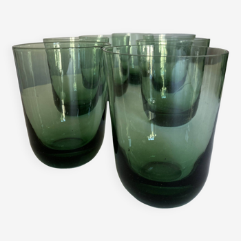 Set of 6 green glass tumblers 1960 XL