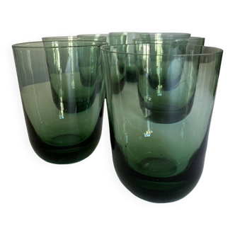 Set of 6 green glass tumblers 1960 XL