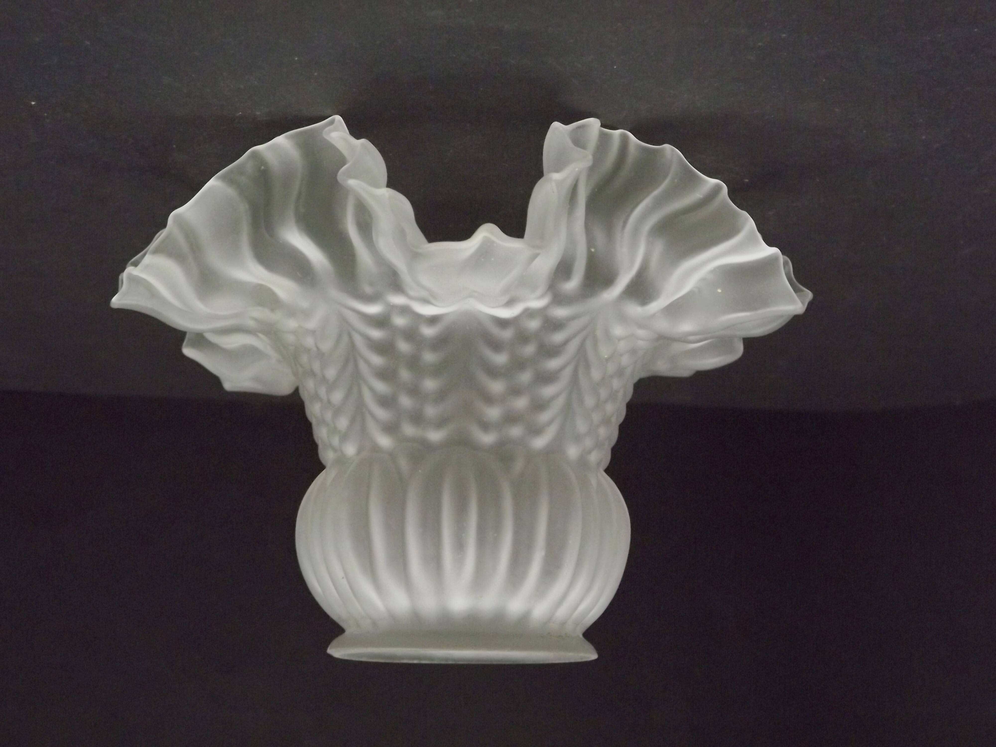 Pair French 1930s White Opaque Patterned Glass Replacement Shades 0161