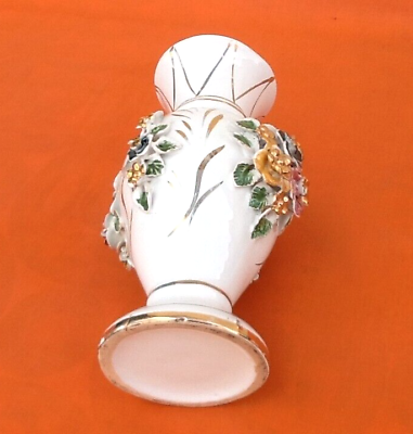 1970s Baluster vase White ceramic with gilding Floral decoration