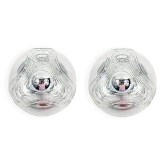 Pair of Wave Glass Wall Lamps by Koch & Lowy for Peill & Putzler, 1970s