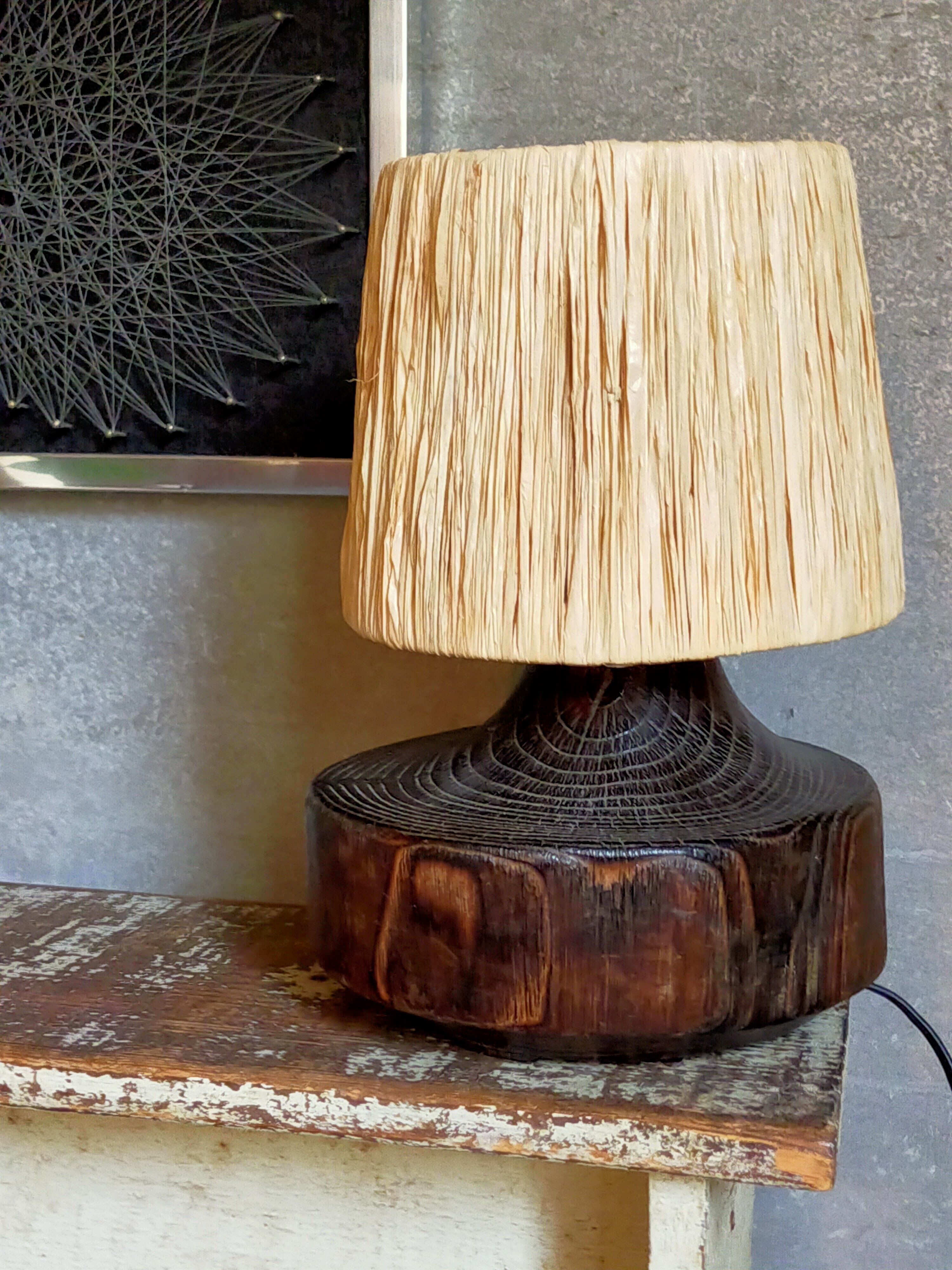 Brutalist free-form lamp in solid wood 60s