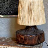 Brutalist free-form lamp in solid wood 60s