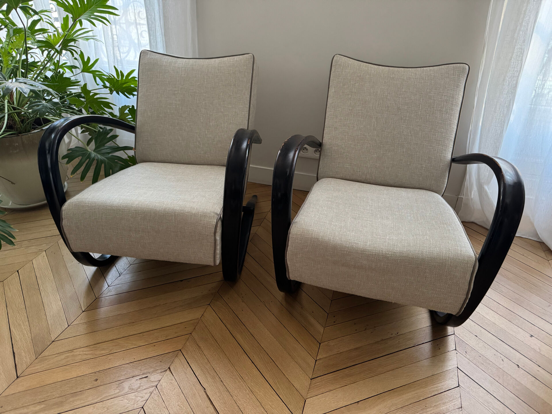 2 Armchairs Model H 269 by Jindrich Halabala, 1930-40s