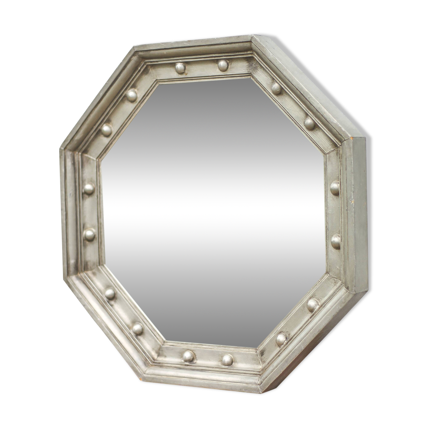 Vintage mirror, wooden mirror covered with tin, tin mirror from the 60s