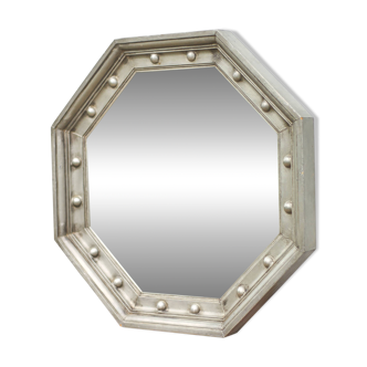 Vintage mirror, wooden mirror covered with tin, tin mirror from the 60s