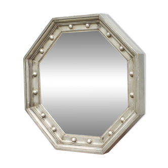 Miroir vintage, miroir bois recouvert d'étain, miroir étain années 60