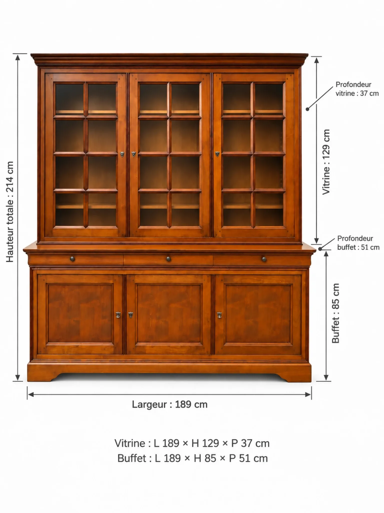 French library in Louis-Philippe style made of solid fruitwood.