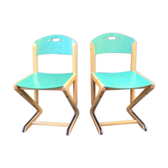 Vintage chairs in natural beech and green tinted