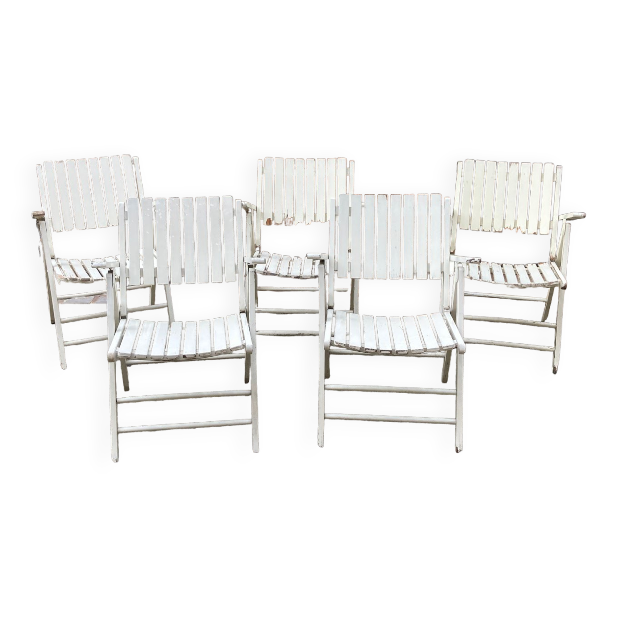 Five wooden garden armchairs